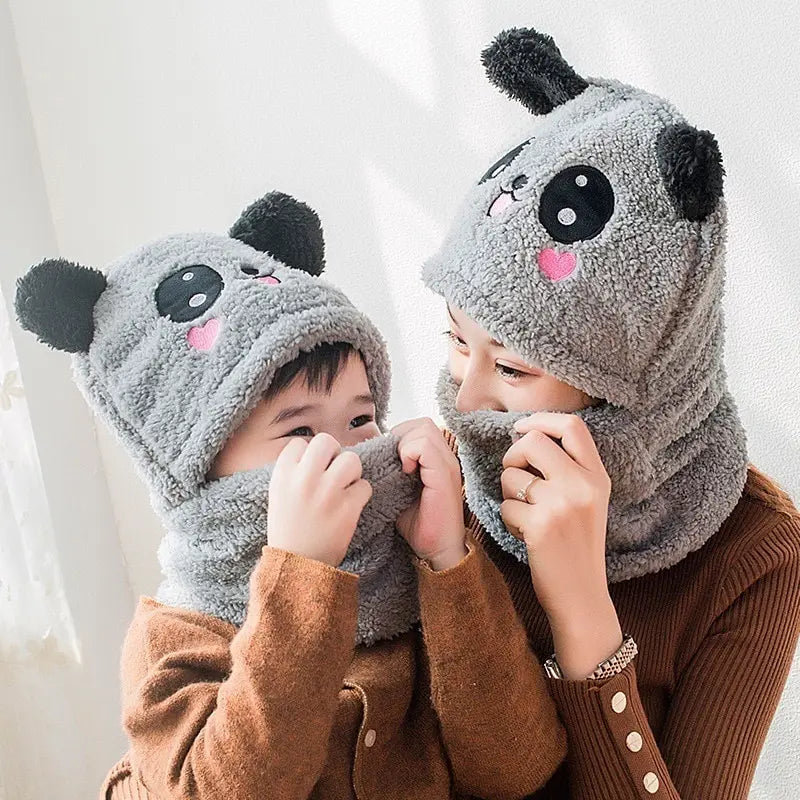 Fashionable Autumn and Winter Cute Childrens Cartoon Scarf Hat Two Piece Set Double Layer Wool Warm Boys and Girls Hat