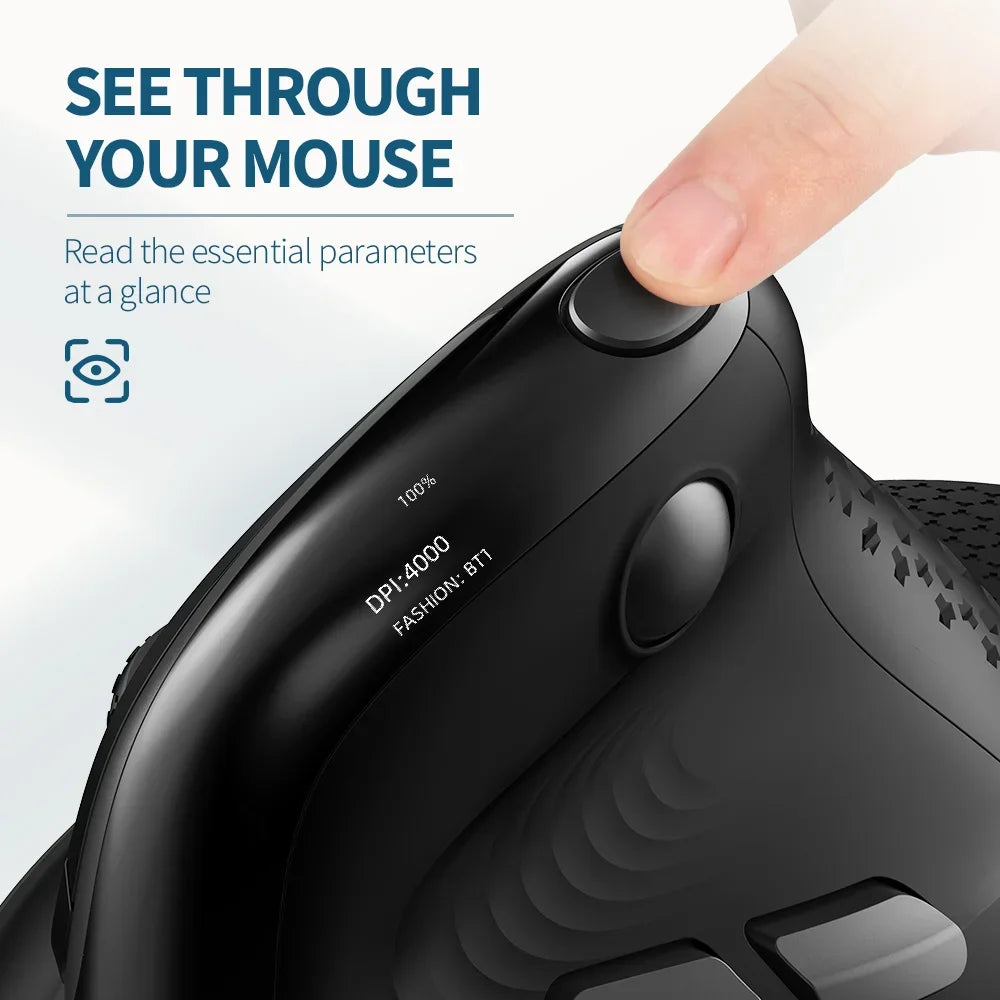Delux M618XSD Seeker Ergonomic Vertical Mouse with OLED Screen 4000DPI Rechargeable 1000mA Removable Back Cover For Computer