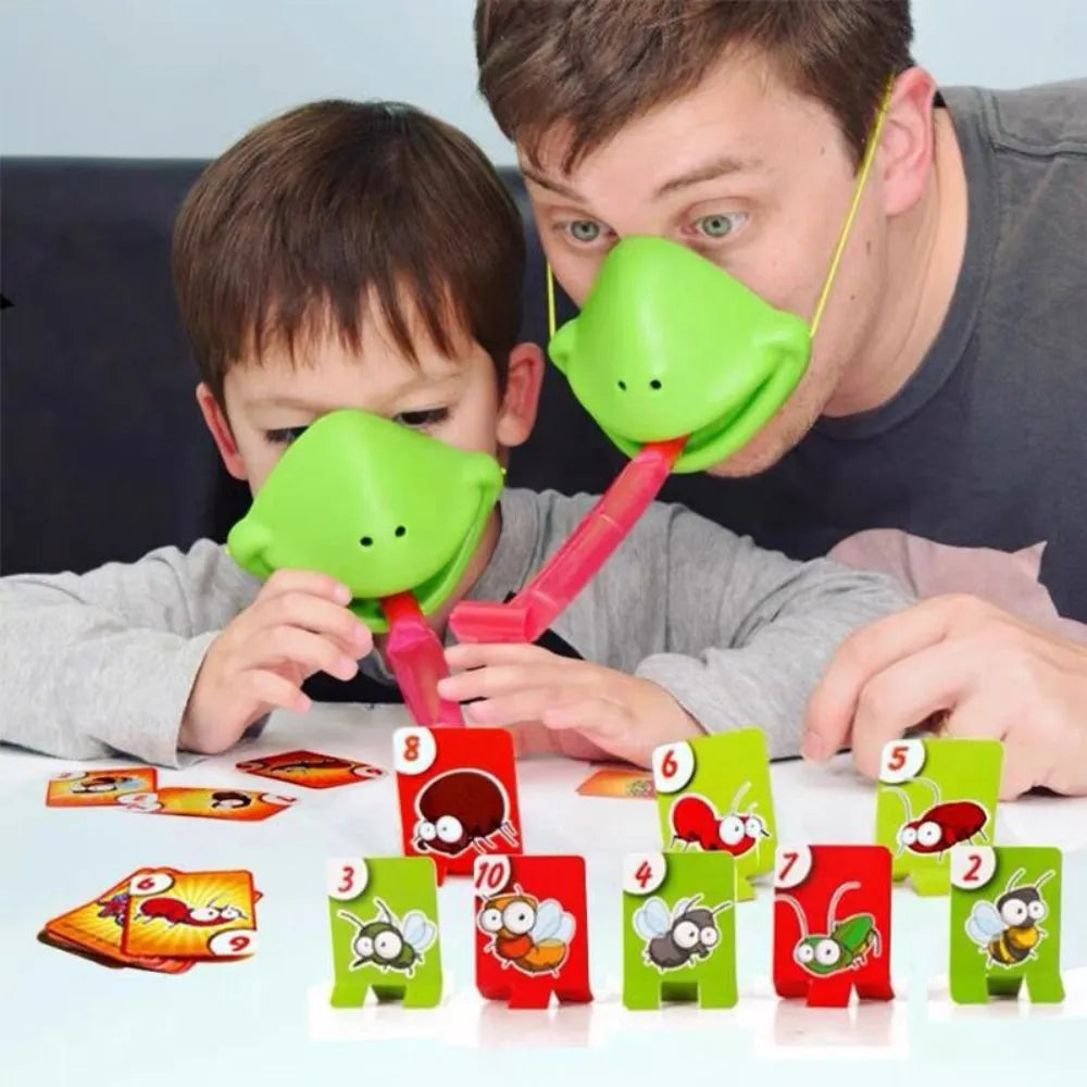 Frog Tongue-Sticking TikTok Same Funny Toy Lizards Mask Two-player Card Game Desktop Interactive Toys Parent-child Party Games