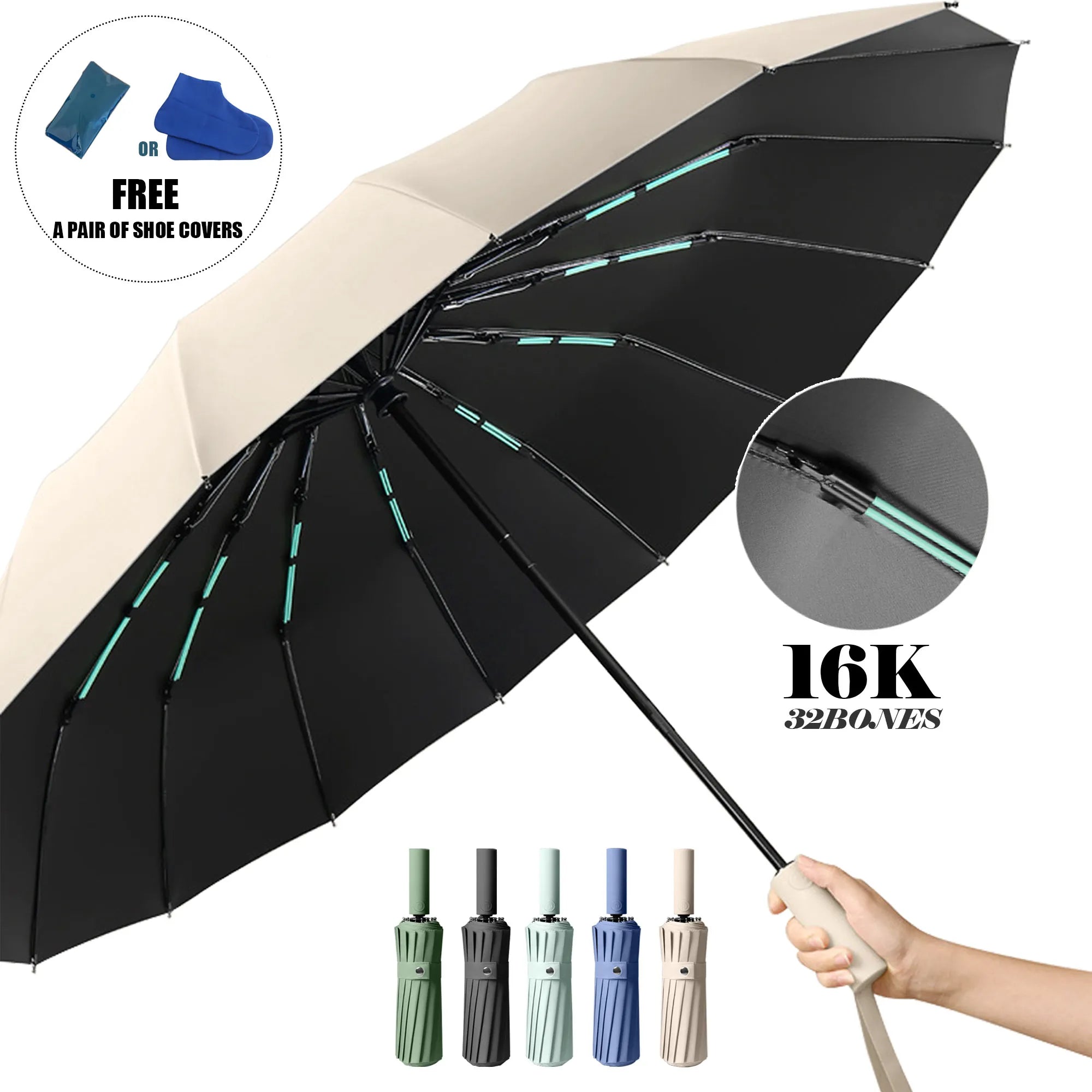 16K Double Bones Large Umbrella Men Womens Windproof Compact Umbrellas Automatic Fold Business Luxury Sun Rain Umbrella Travel