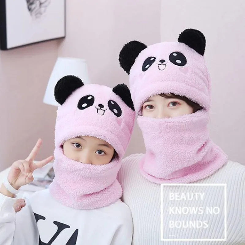 Fashionable Autumn and Winter Cute Childrens Cartoon Scarf Hat Two Piece Set Double Layer Wool Warm Boys and Girls Hat