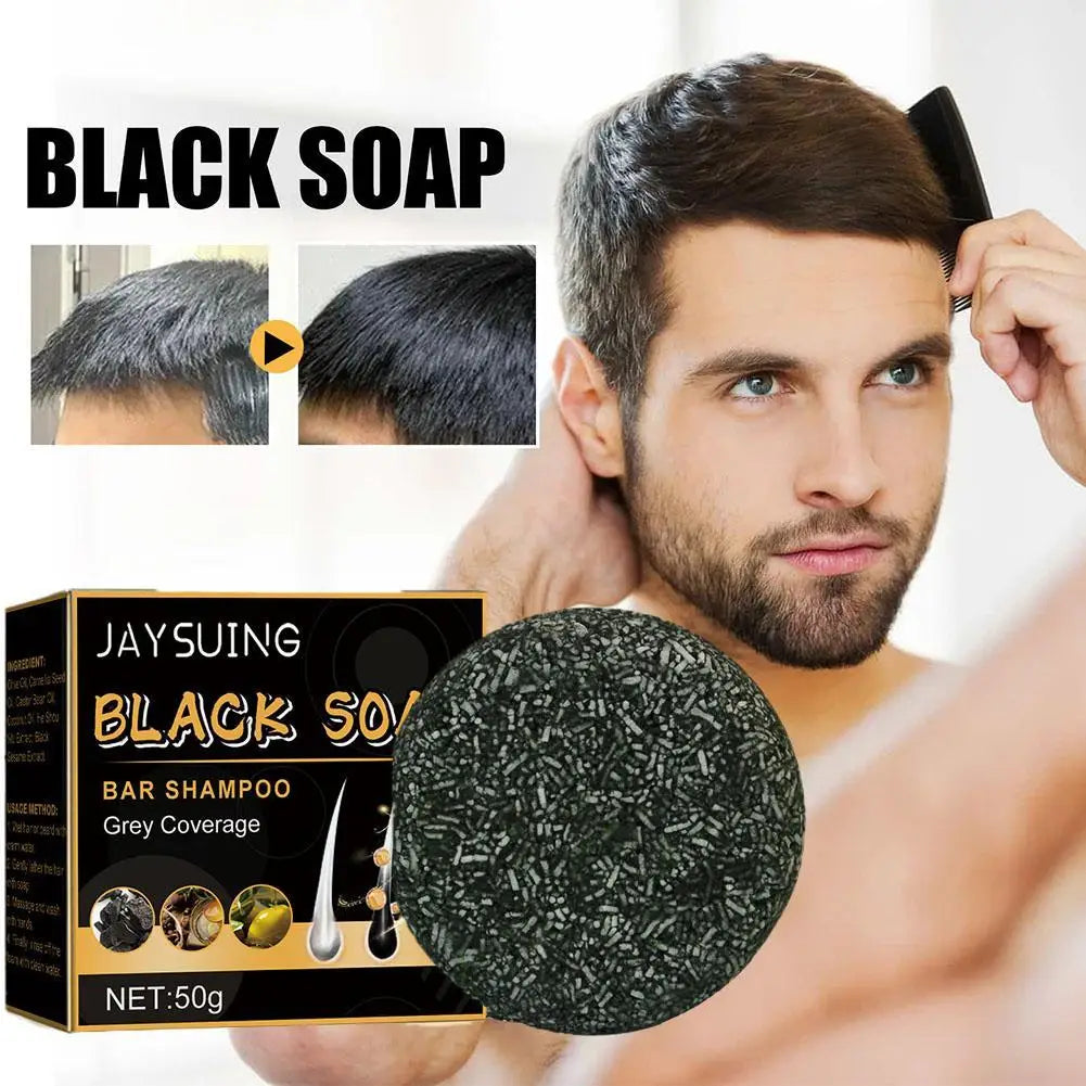 50g Soap Hair Darkening Shampoo Bar Repair Gray White Hair Color Dye Hair Shampoo Natural Grey Gloss Black Soap
