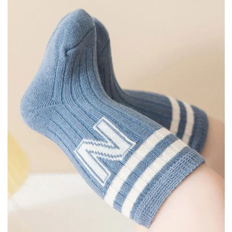 Kids Knit Soft Fashion Letter Socks Baby Middle Tube Stockings Long Socks for Infant Toddler Boys Girls Casual Socks