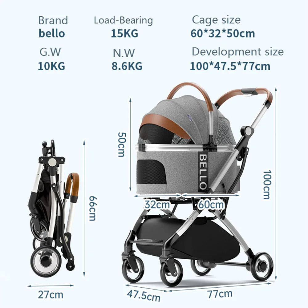 Portable Small Dog Stroller with Aluminum Frame Folding Type Lightweight Pet Carrier for Cats and Dogs To Transport 15KG WM01-T