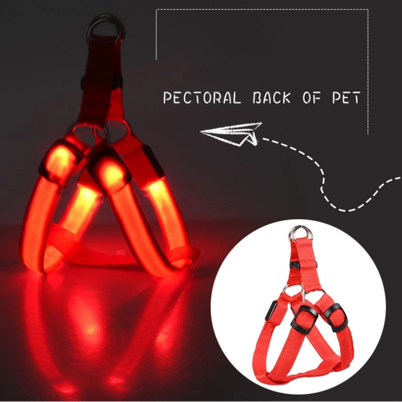 Nylon Pet Safety LED Harness Leash Set Dog  Adjustable Flashing Light Harness Leash Rope Belt Collar Vest for Dogs Pet Supplies