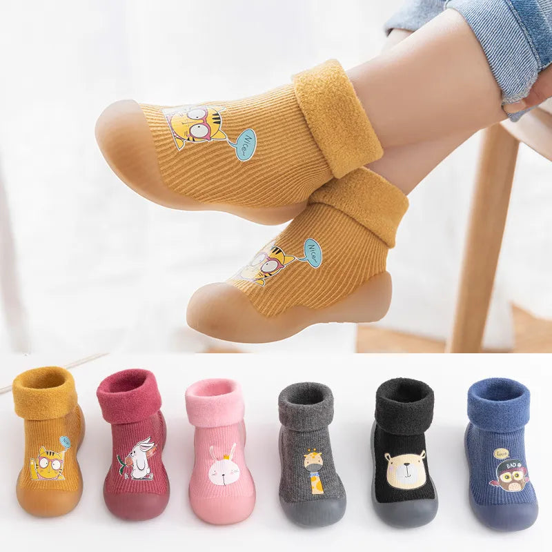 Autumn and Winter Toddler Shoes and Sock Baby Thickened Velvet Warm High Tube Boys and Girls Soft Bottom Indoor Children's Socks