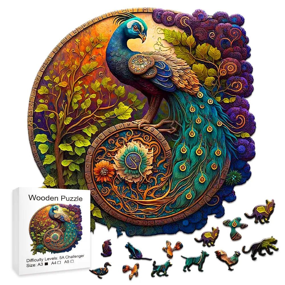 Adult Animal Wooden Puzzle Round Peacock and Bird Wooden Puzzle Children's Puzzle Toy Festival Gift A3 A4 A5 Multi Size Puzzle