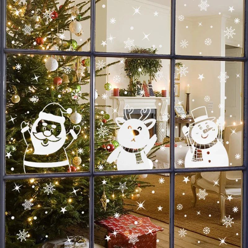 1Set Santa Claus Snowman Elk Window Stickers Snowflake Electrostatic Wall Sticker 2024 Christmas Decoration For Home New Year