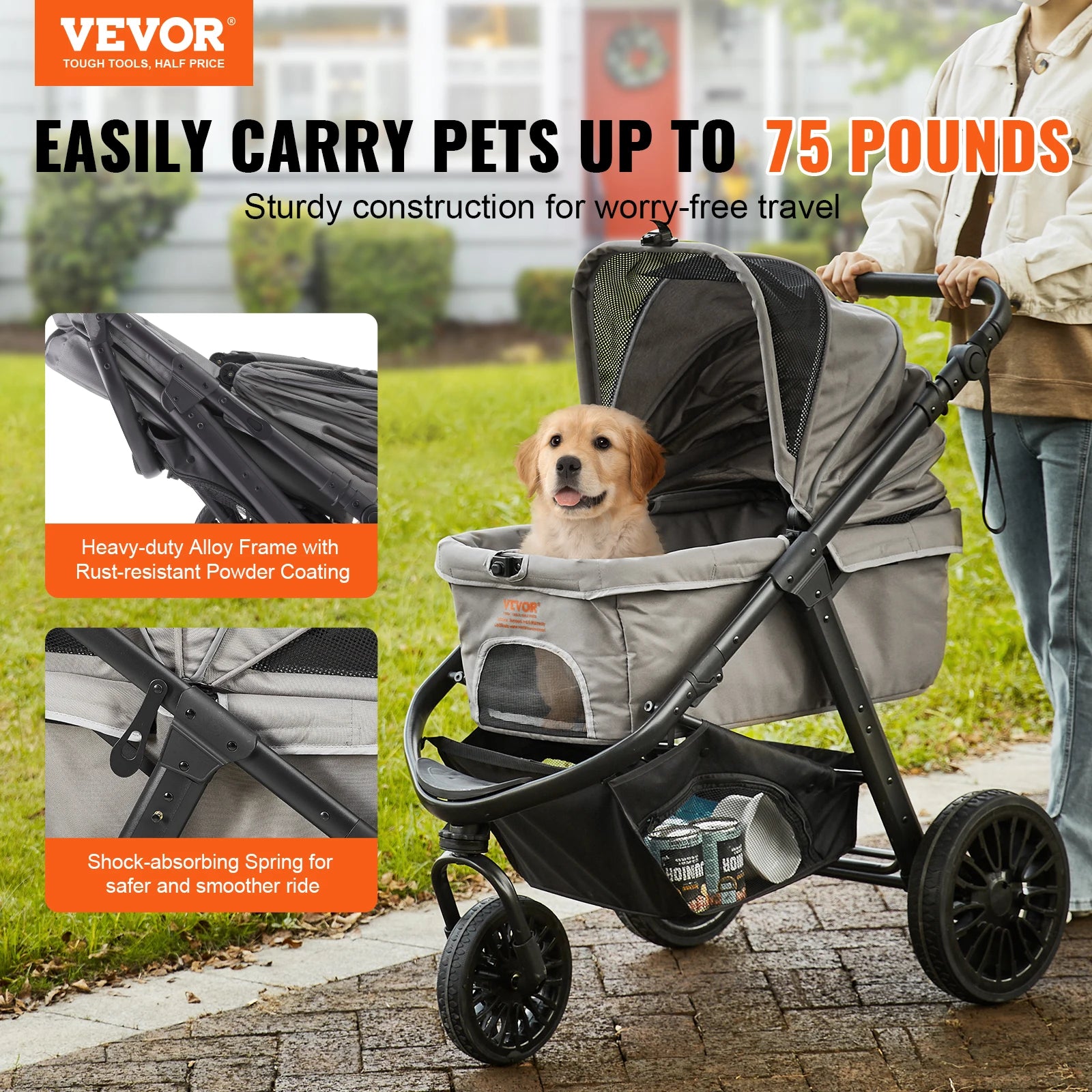 VEVOR Pet Stroller Carrier Dog Cat Strollers Lightweight Travel Rotate with Brakes Pet Pad Cup Holder for Puppy Dog Accessories