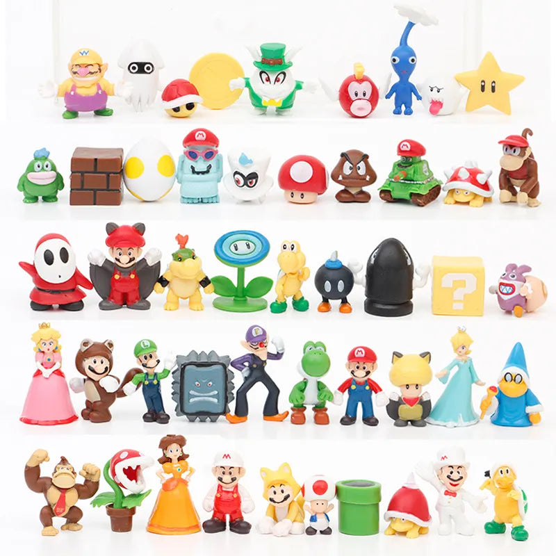 12Pcs/24Pcs/48Pcs Super Mario Bros Action Figures Kawaii Bowser Anime Figure with Storage Bag for Children Toys Gifts