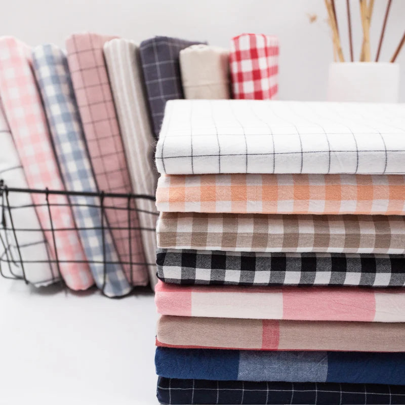 250cm Width Wash Pure Cotton 100% Fabric Striped By The Meter for Bed Sheets Clothing Shirt Diy Sewing Grid Plaid Cloth Brocade