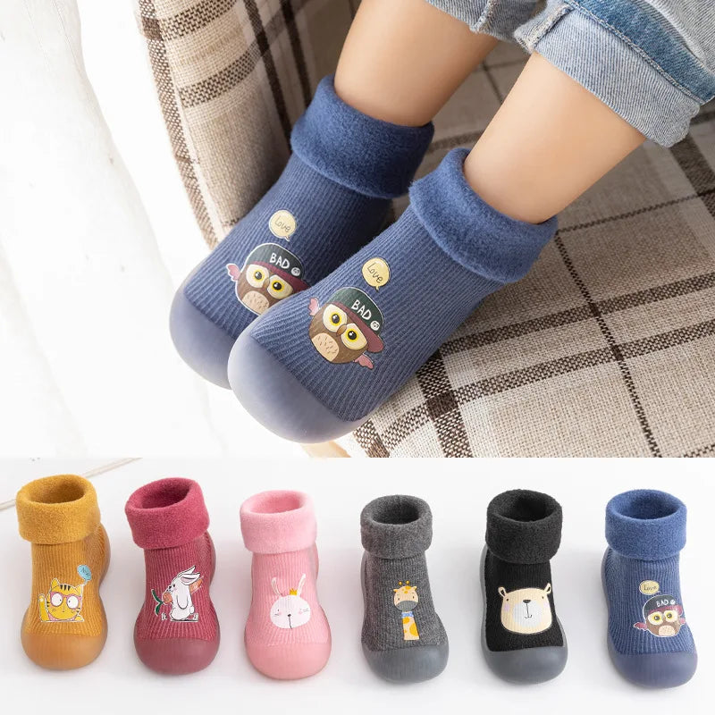 Autumn and Winter Toddler Shoes and Sock Baby Thickened Velvet Warm High Tube Boys and Girls Soft Bottom Indoor Children's Socks