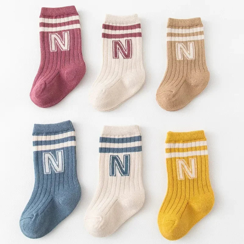Kids Knit Soft Fashion Letter Socks Baby Middle Tube Stockings Long Socks for Infant Toddler Boys Girls Casual Socks