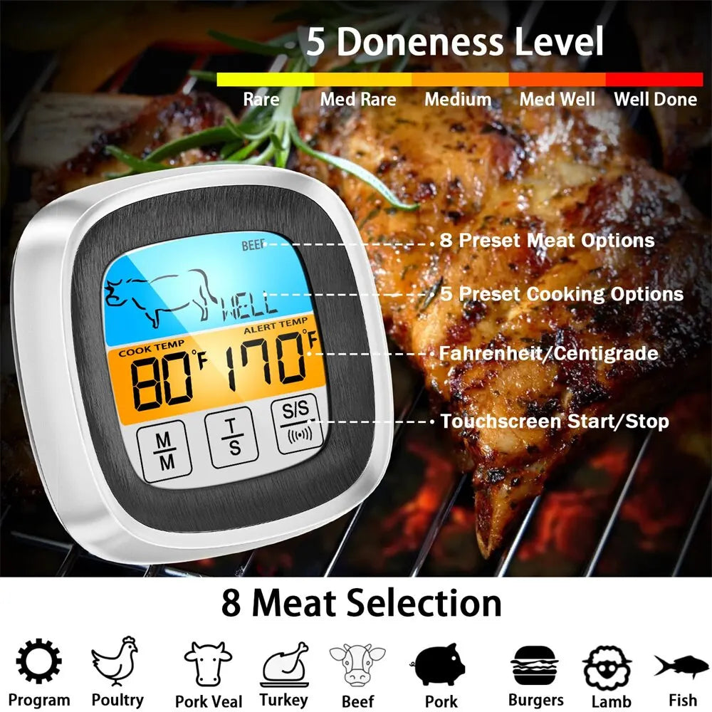 Digital Kitchen Thermometer Probe Touch Screen Meat Barbecue Food Temperature Measure Tool Steak BBQ Timer Cooking Tools 1PC