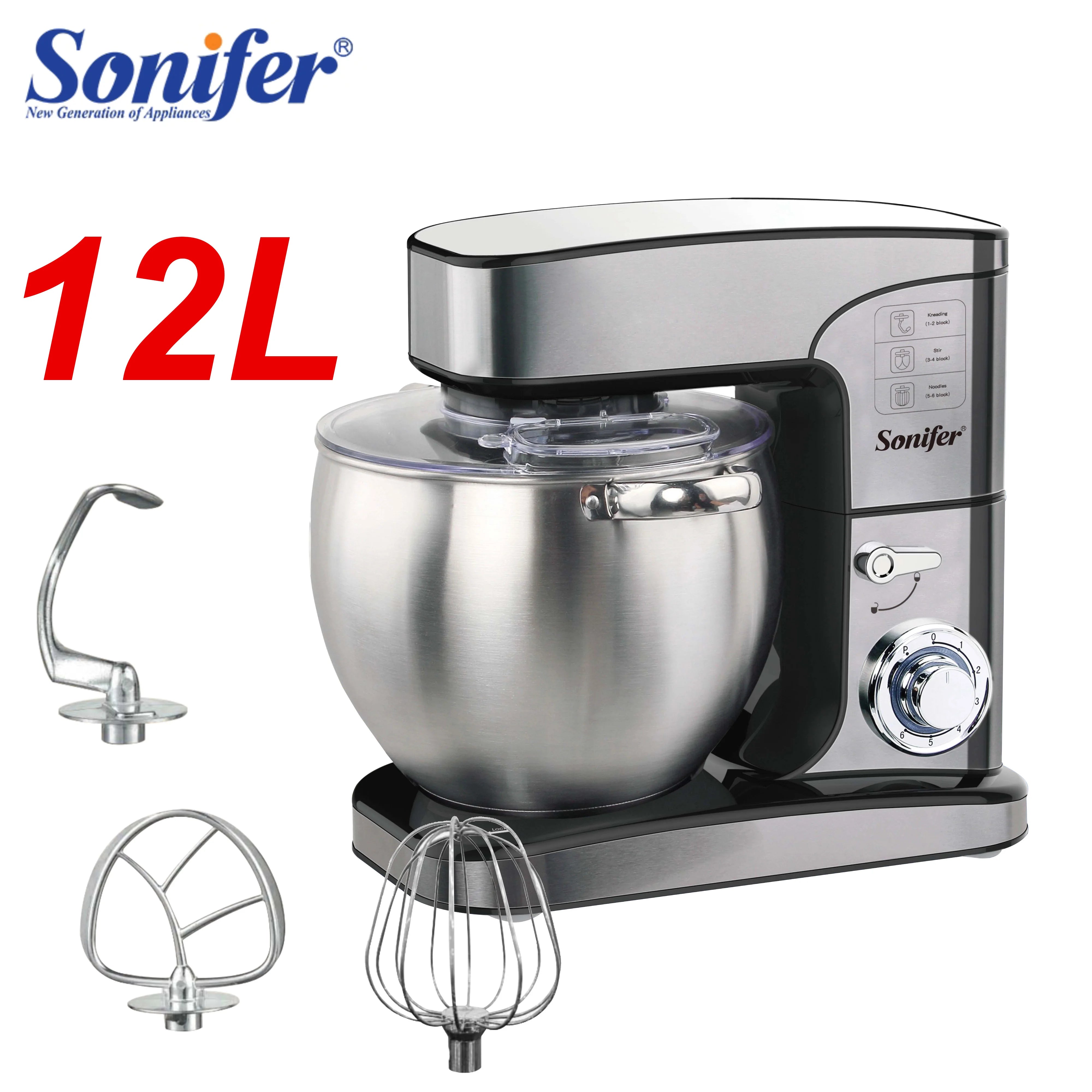12L Stand Mixer Kitchen Aid Food Blender Cream Whisk Cake Dough Mixers With Bowl Stainless Steel Chef Machine Charm Sonifer
