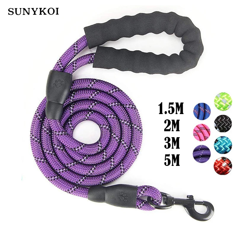 1.5M/2M/3M/5M Large Dog Rope Round 1.2CM Nylon Pet Leash Strengthen Reflective Rope Walking Dog Traction Collar Harness Dog Lead