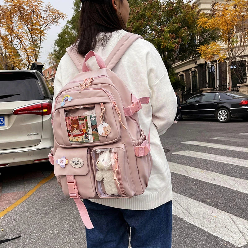 Cute Women Backpacks Waterproof Multi-Pocket Nylon School Backpack for Student Female Girls Kawaii Laptop Book Pack Mochilas