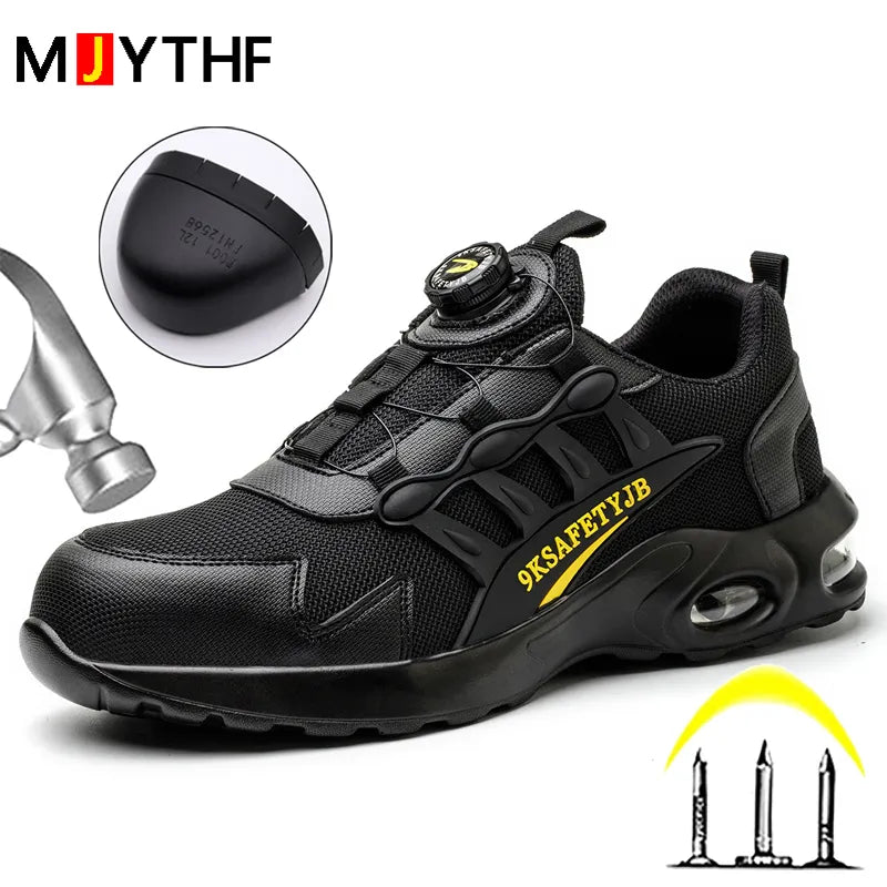 Quality Safety Shoes Men Rotary Buckle Work Shoes Air Cushion Indestructible Sneakers Puncture-Proof security Boots Protective