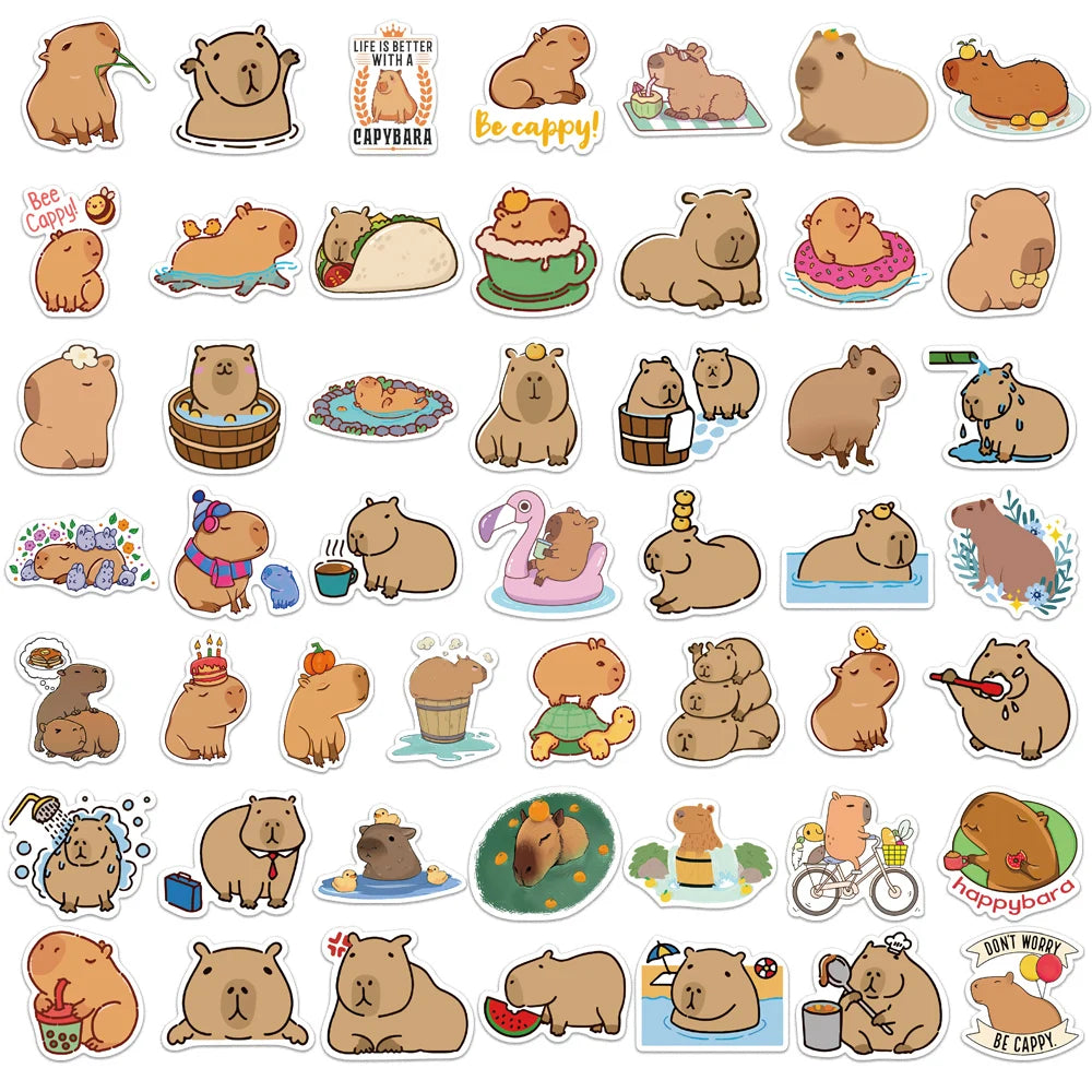 50pcs Cartoon Capybara Sticker Decals Decoration DIY Phone Notebook Suitcase Laptop Fridge Kids Sticker