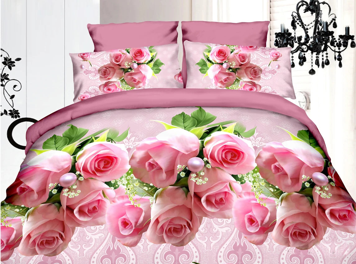 3D Flowers Bedding Set Quilt Duvet Cover Bed Sheets Pillowcase Full Size 200x220cm Sanding Rose Lily Soft 4pcs/set Home textile