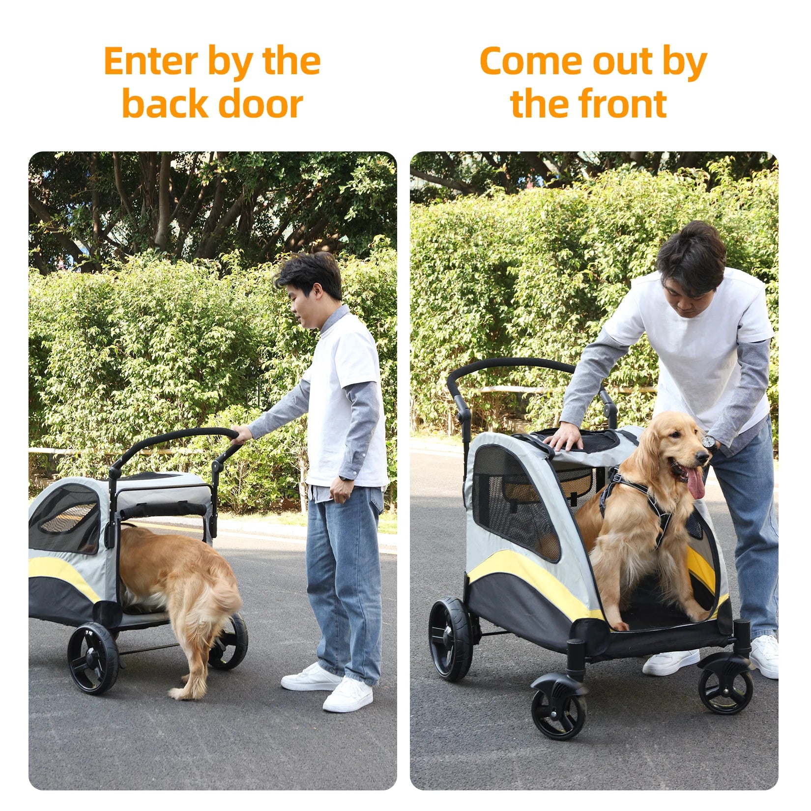 Large Dog Stroller 4 Wheel Pet Trolley Carrier Foldable for 2 Dogs up to 121 lbs