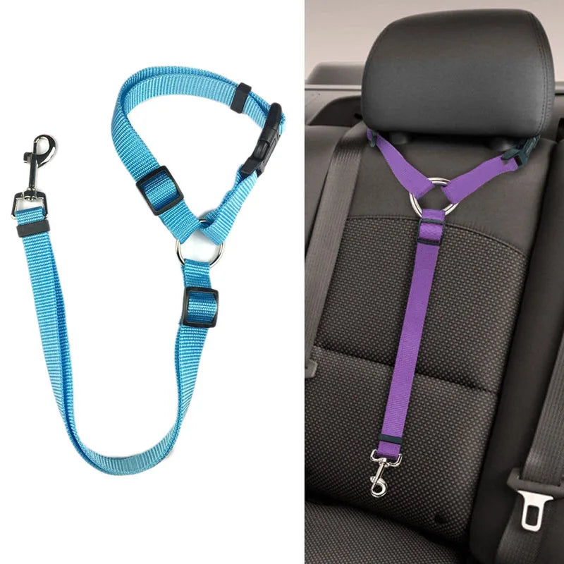 Nylon Safety Belt for Dogs Solid Color Pet Car Seat Belt Two-in-one Leash Adjustable Dog Harness Collar Products Pet Accessories