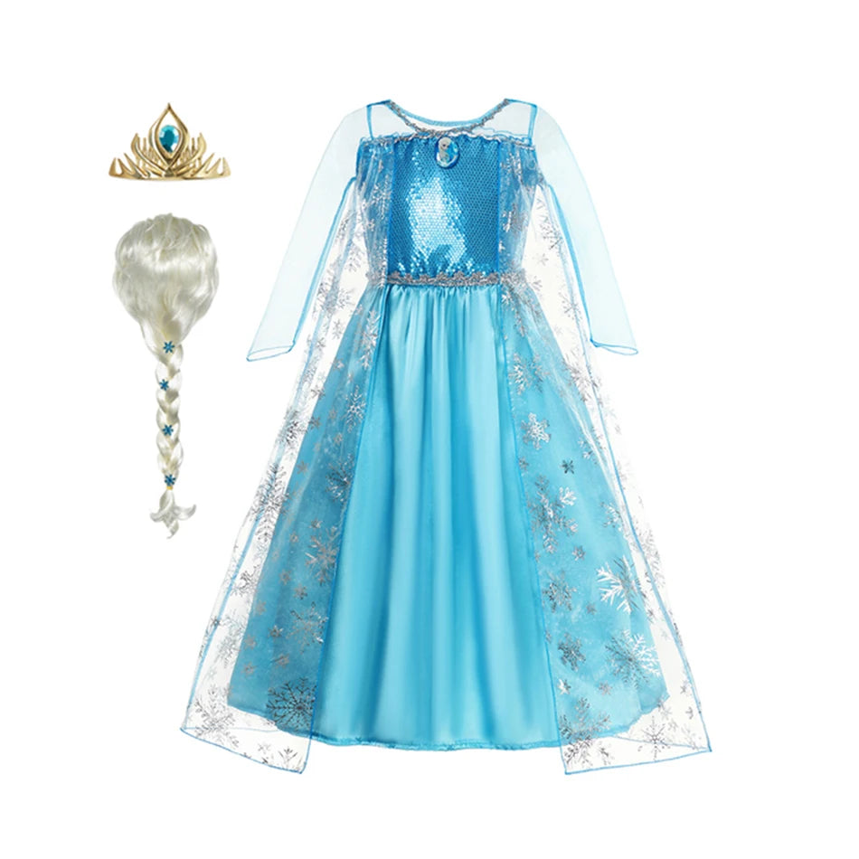 Girls Snow Queen Elsa Kids Costumes For Girls 2023 Carnival Party Prom Gown Robe-Playing Children Clothing Frozen Princess Dress