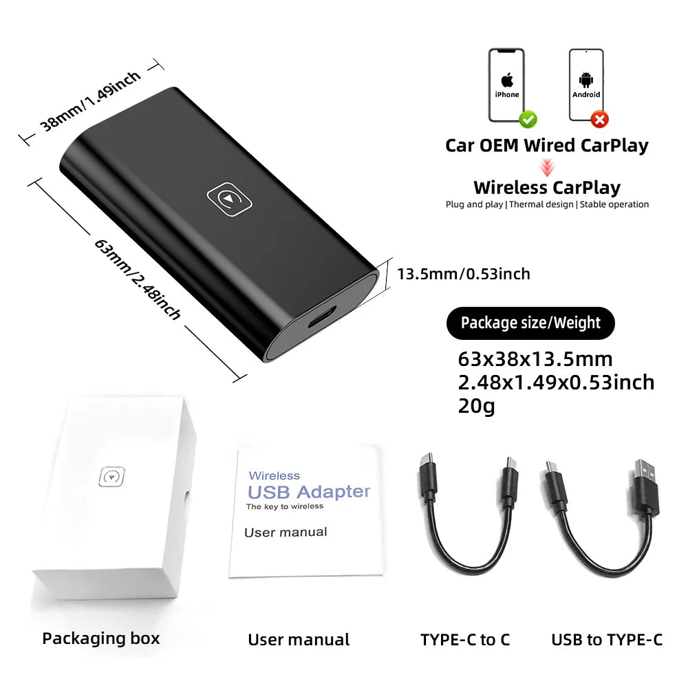 TIMEKNOW Wireless CarPlay Adapter for Apple iPhone Wired to Wireless Carplay Dongle Plug And Play USB Connection Auto Car Dongle