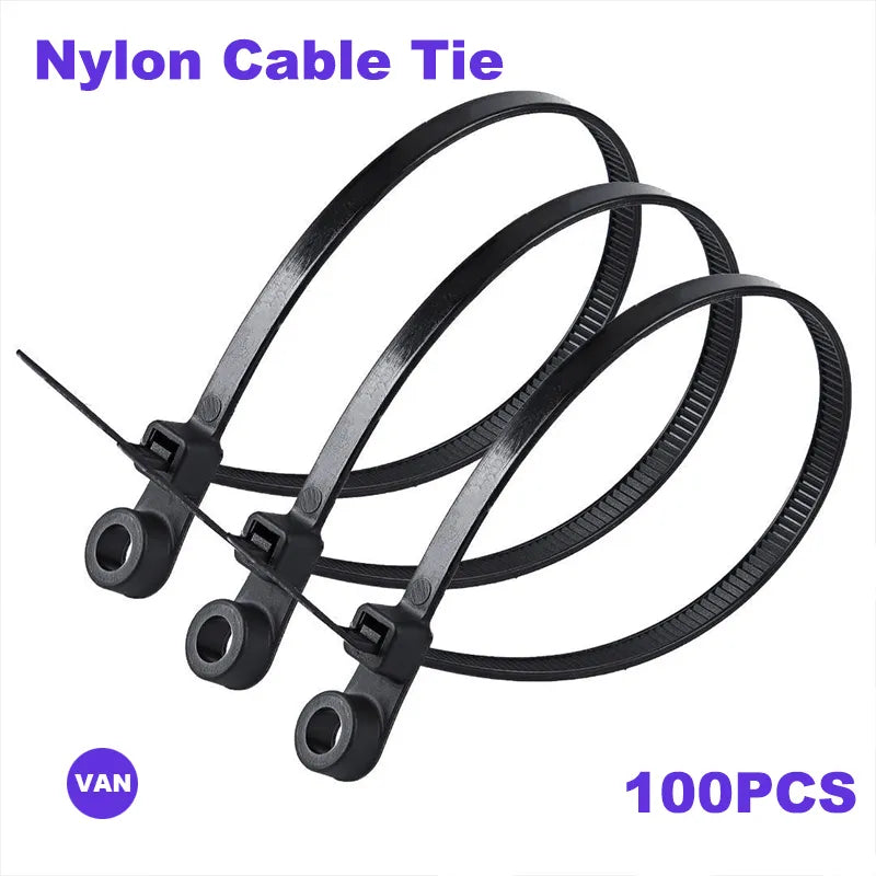 100PCS Screw Hole Cable Ties Fixed Cable Tie Nylon Cable Zip Ties With Screw Hole Mount Self Locking Loop Wrap Bundle Tie 케이블타이