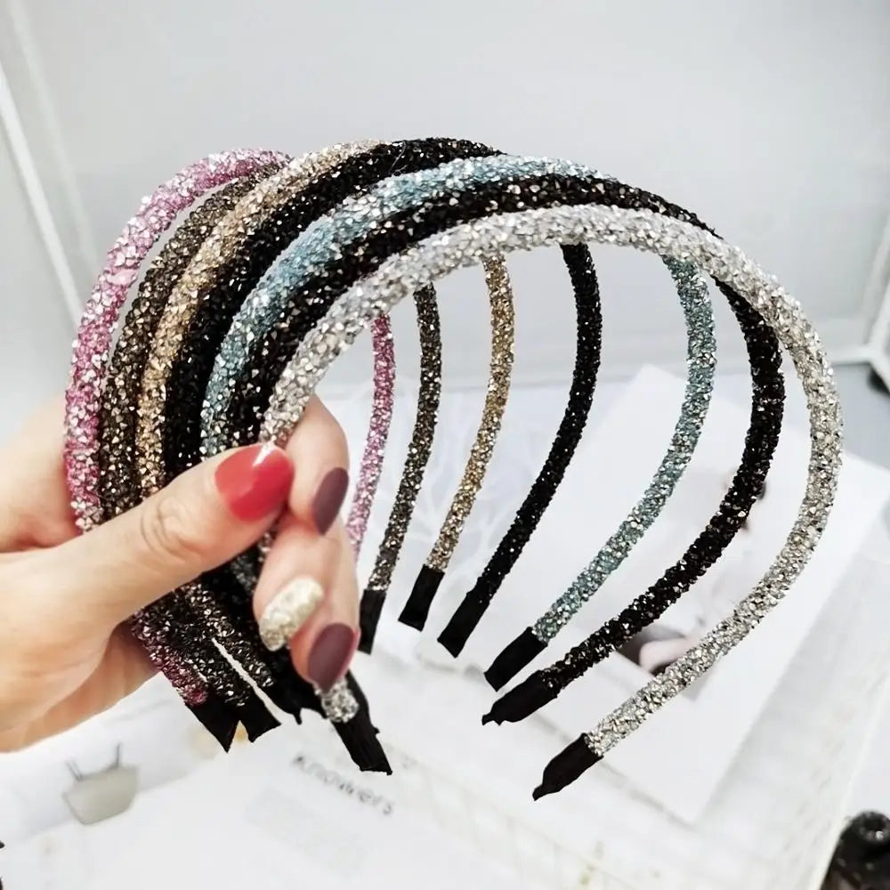 Fashion Korea Crystal Soft Headband for Women Rhinestone Hairband Beads Bezel Girls Hair Accessories Simple Headwear