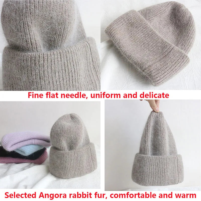 2023 new  Hot Selling Winter Hat Real Rabbit Fur Winter Hats For Women Fashion Warm Beanie Hats Solid Adult Cover Head Cap