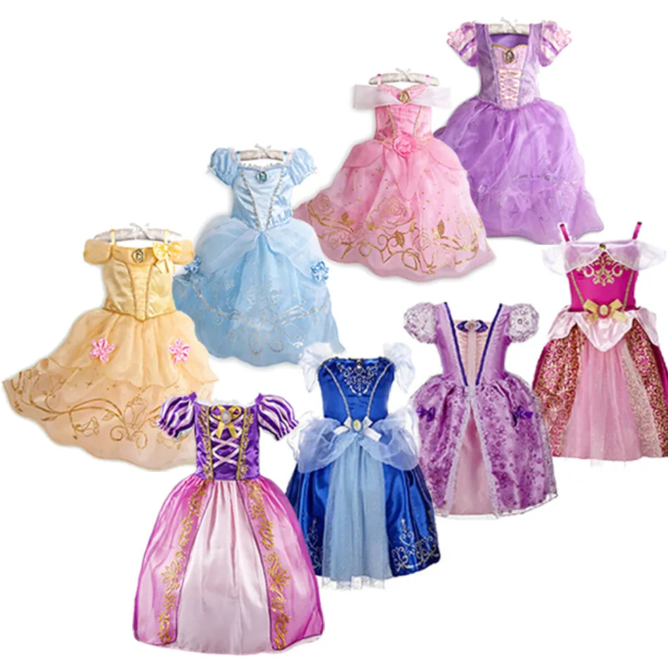 Little Girl Rapunzel Costume Party Fancy Princess Dress Christmas Cosplay Belle Sleeping Beauty Cinderella Carnival Disguise