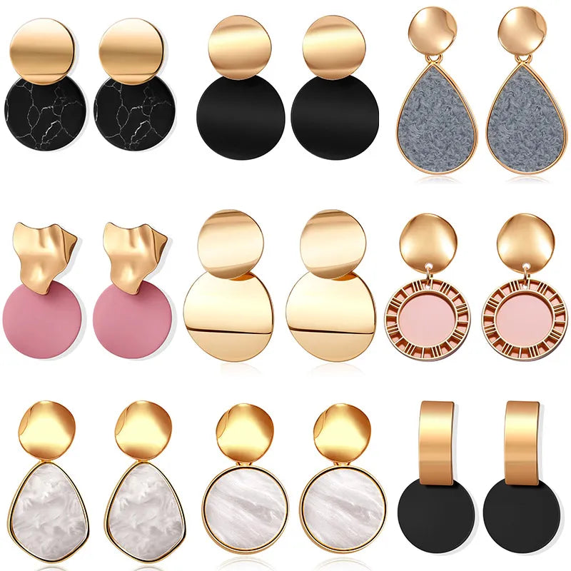 POXAM New Korean Statement Round Earrings For Women Geometric Shell Fluff Dangle Drop Earrings Brincos 2020 Fashion Jewelry Gift