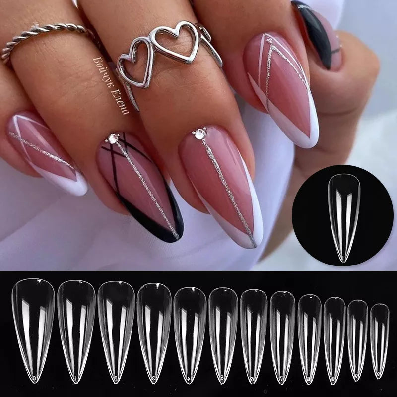 Press on Nails Coffin Soft Gel Tips Full Cover Fake Acrylic UV Gel Nails Extension System Oval Almond Sculpted False Nail Tips