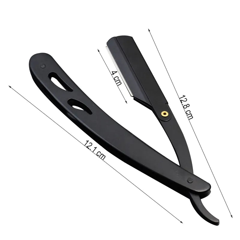 Men Shaving Barber Tools Hair Razor and Blades Antique Black Folding Shaving Knife Stainless Steel Straight razor Holder