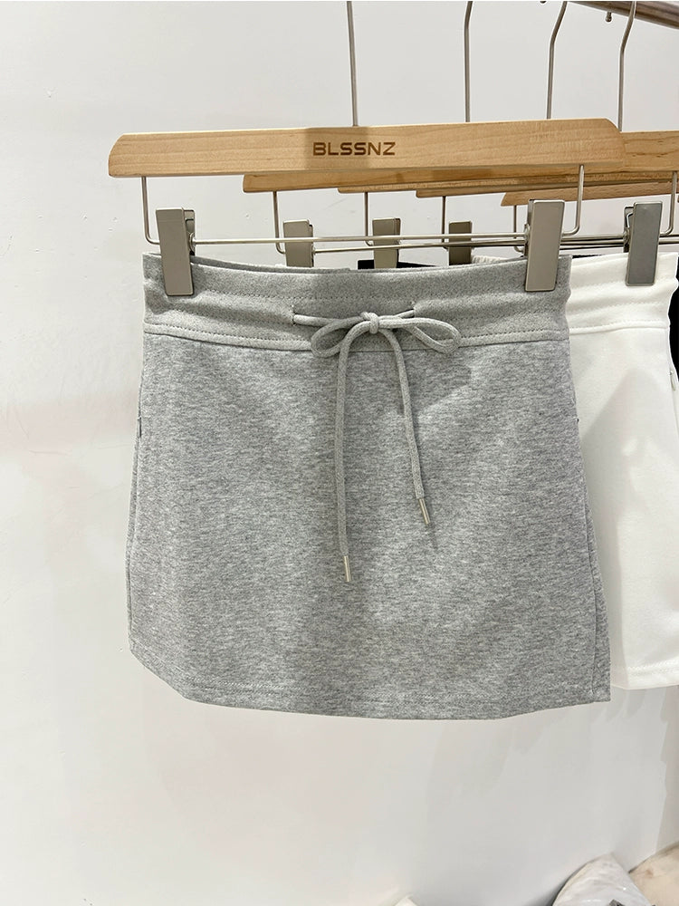 Casual Sports Gray Skirt Slim Looking All-Matching Drawstring