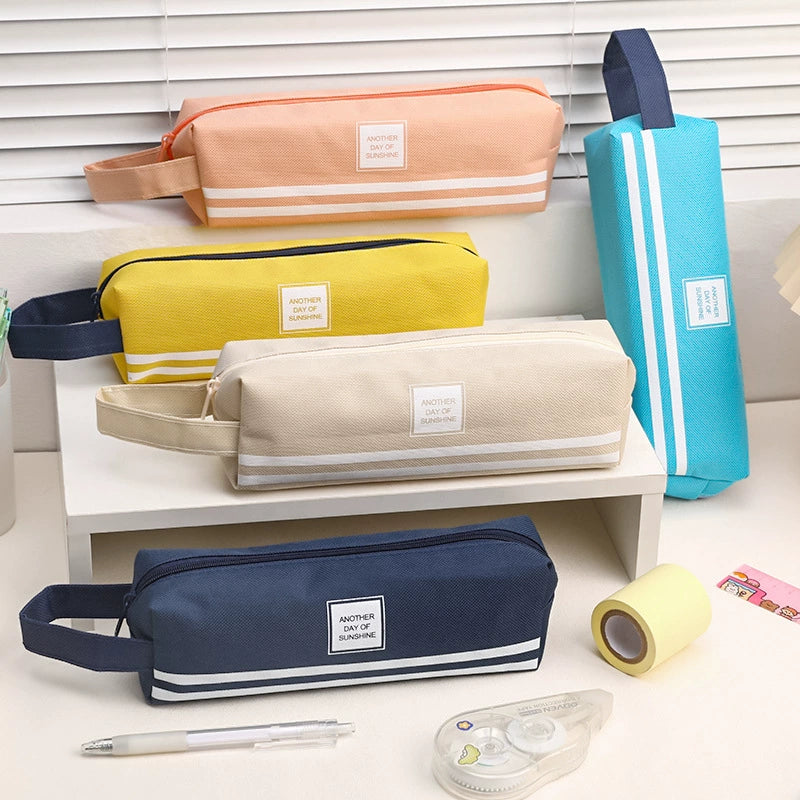 Student Minimalist Pure Color Satchel Oxford Fabric Pencil Bag Large Capacity Stationery Storage Pencil Bag Creative Stationery Bag