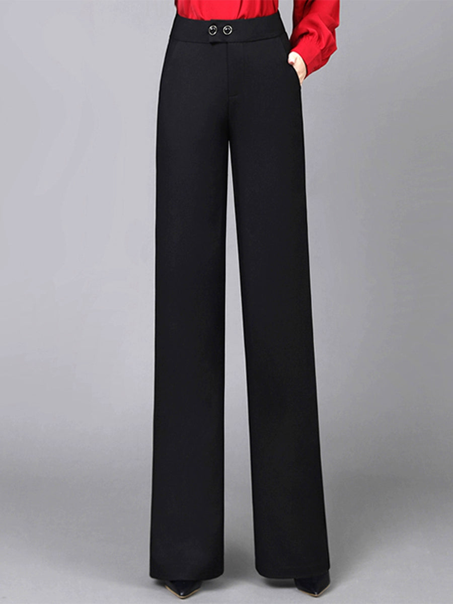 Black Spring Style Casual High Waist Drooping Wide-Leg Pants