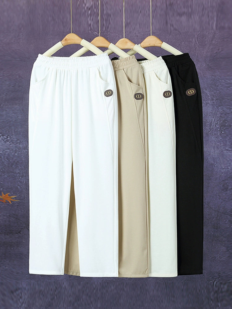 Middle-Aged and Elderly Thin Elastic Waist Tencel Cotton Casual Pants