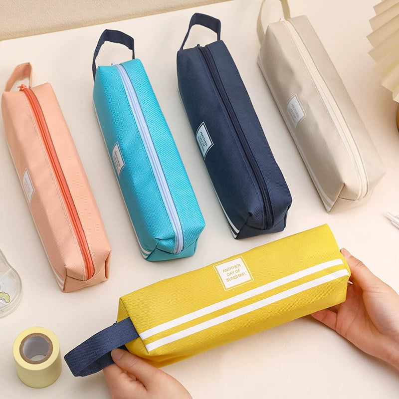 Student Minimalist Pure Color Satchel Oxford Fabric Pencil Bag Large Capacity Stationery Storage Pencil Bag Creative Stationery Bag