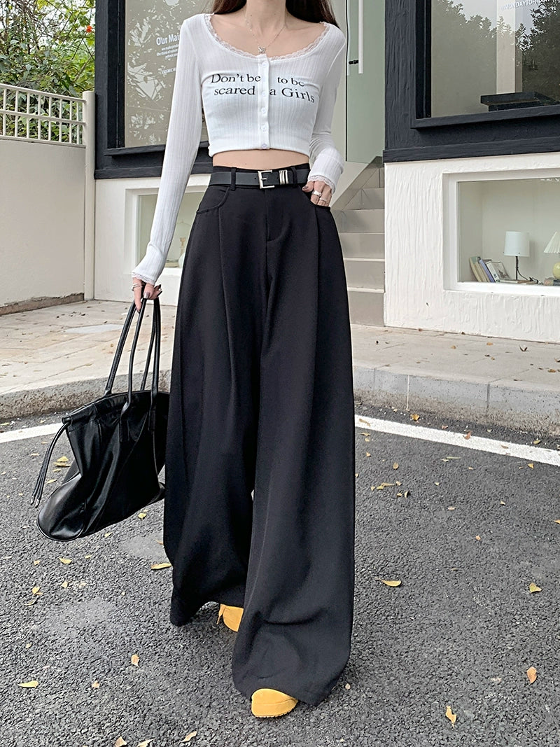 Niche Style High Waist Early Spring New Arrival Pure Color Loose Casual Pants