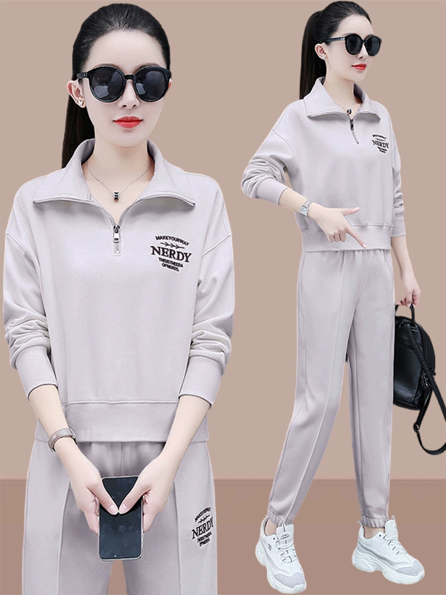 Sports Suit Female Spring & Fall 2024 New Arrival Fashion Long Sleeve Half Zipper Sweatshirt Casual Versatile Ankle-Banded Pants Two-piece Set