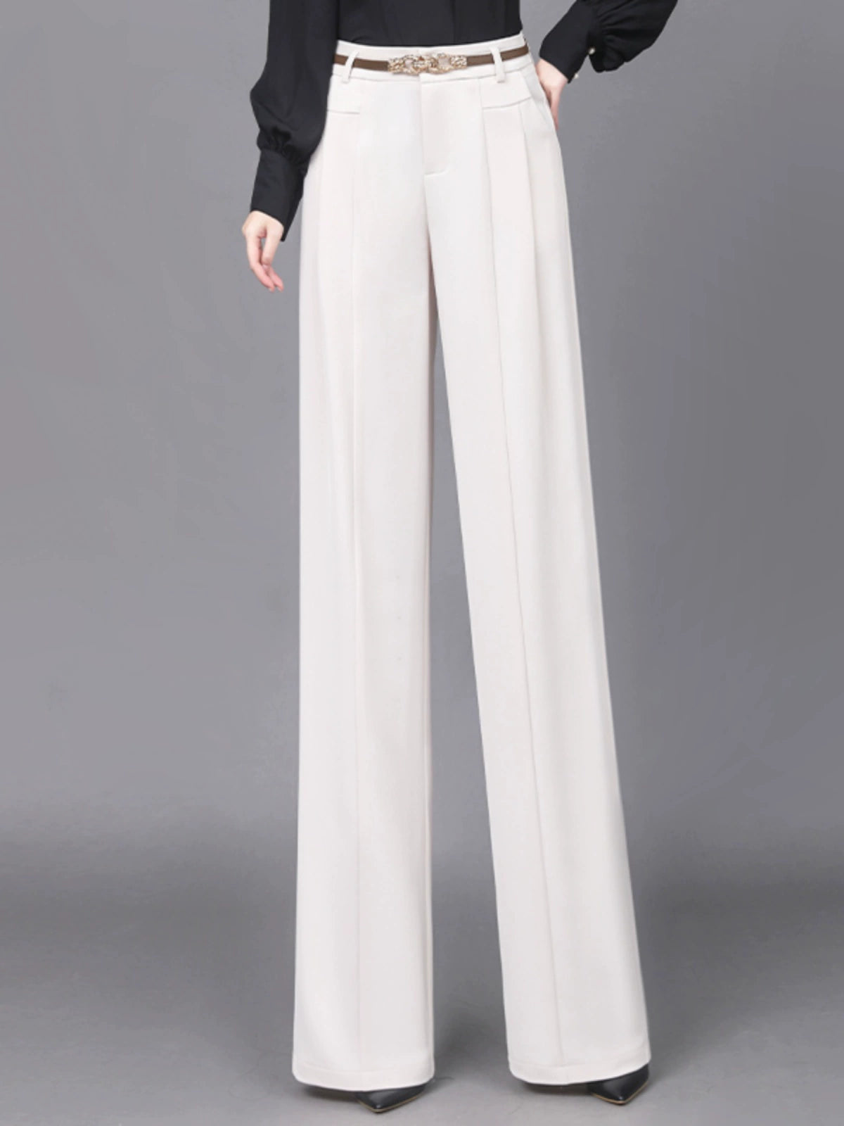 Beige Spring New Arrival High Waist Casual Mop Wide Leg Pants