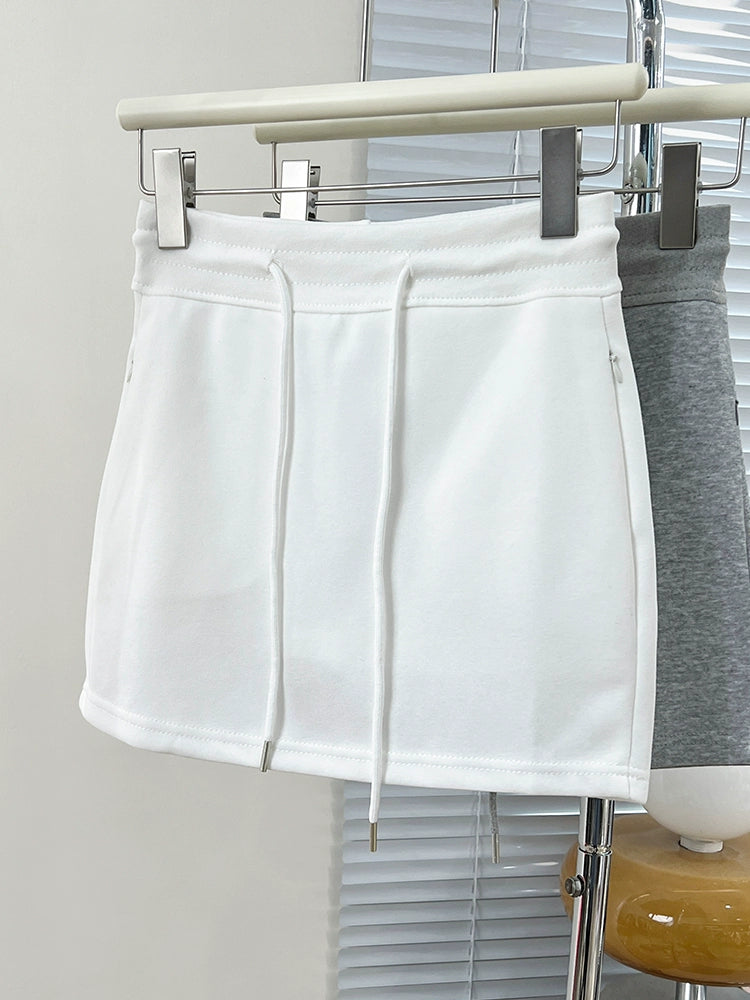 Casual Sports Gray Stylish Drawstring Skirt