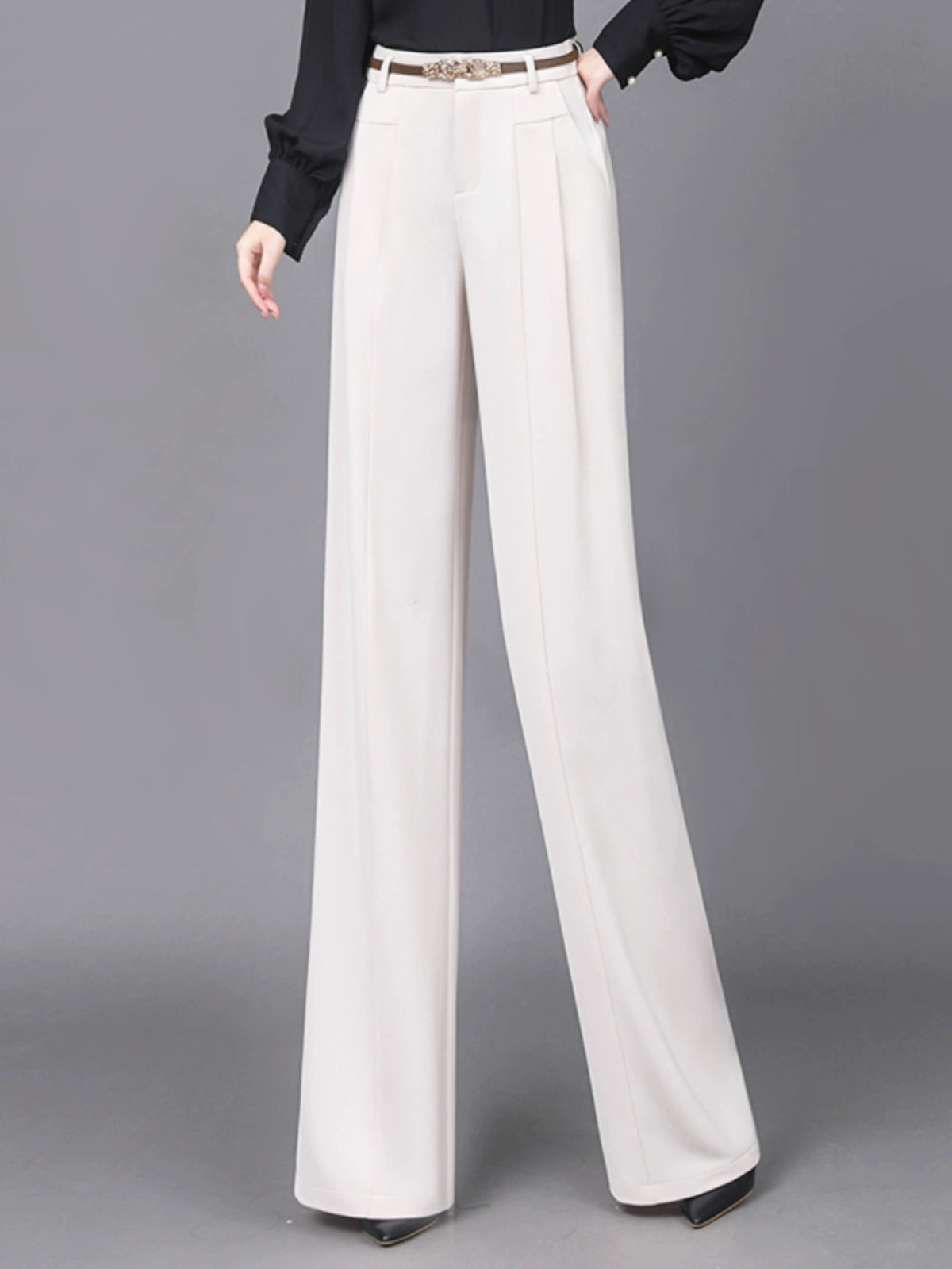 Beige Spring New Arrival High Waist Casual Mop Wide Leg Pants