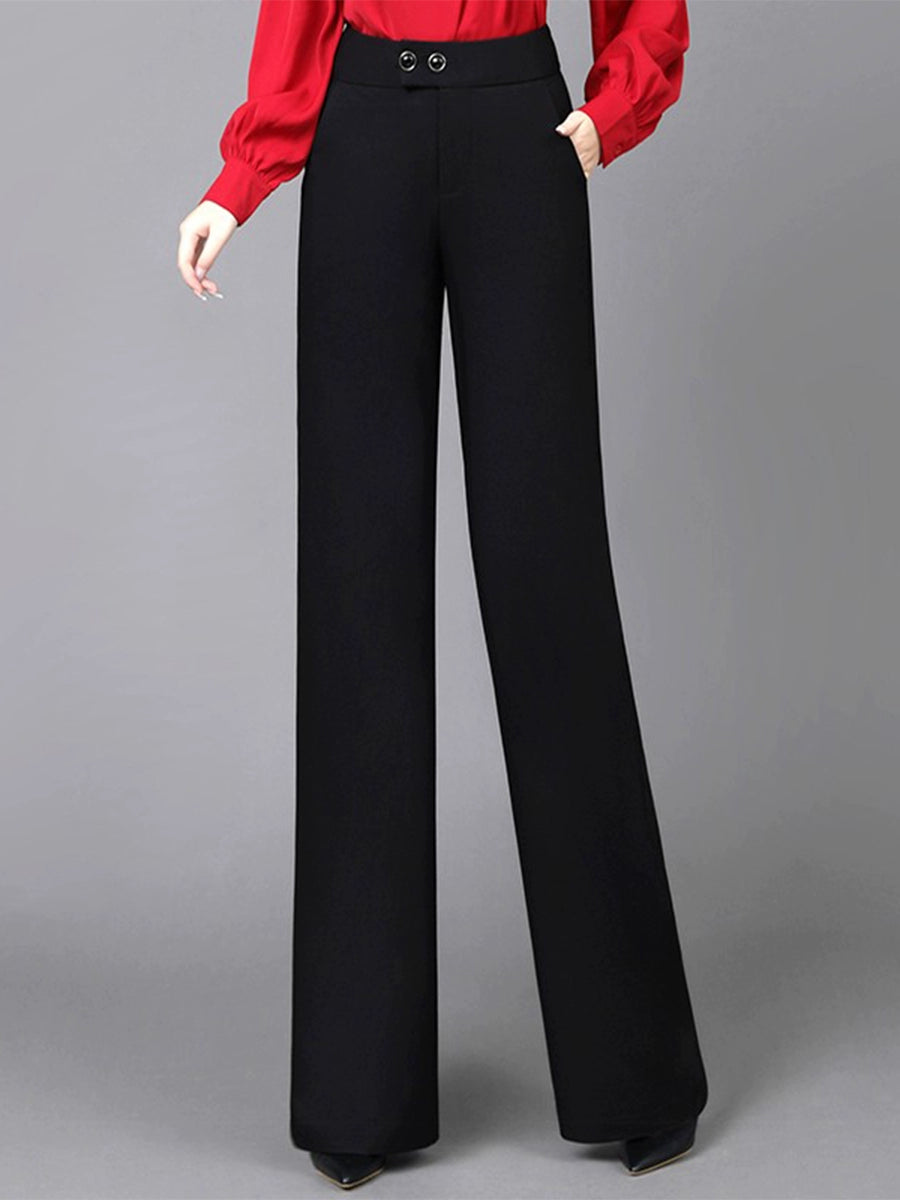 Black Spring Style Casual High Waist Drooping Wide-Leg Pants