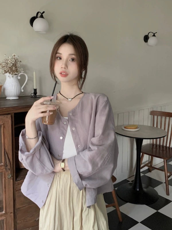 Spring and Summer Purple Small Casual Sun-Proof Shirt