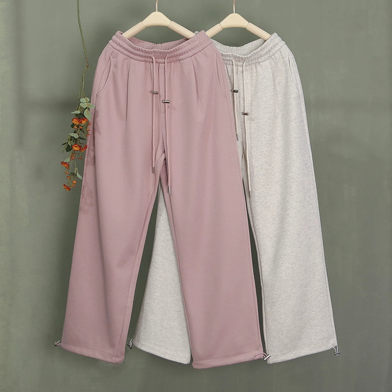 Spring Elastic Waist Fashion Pink Pocket Casual Pants