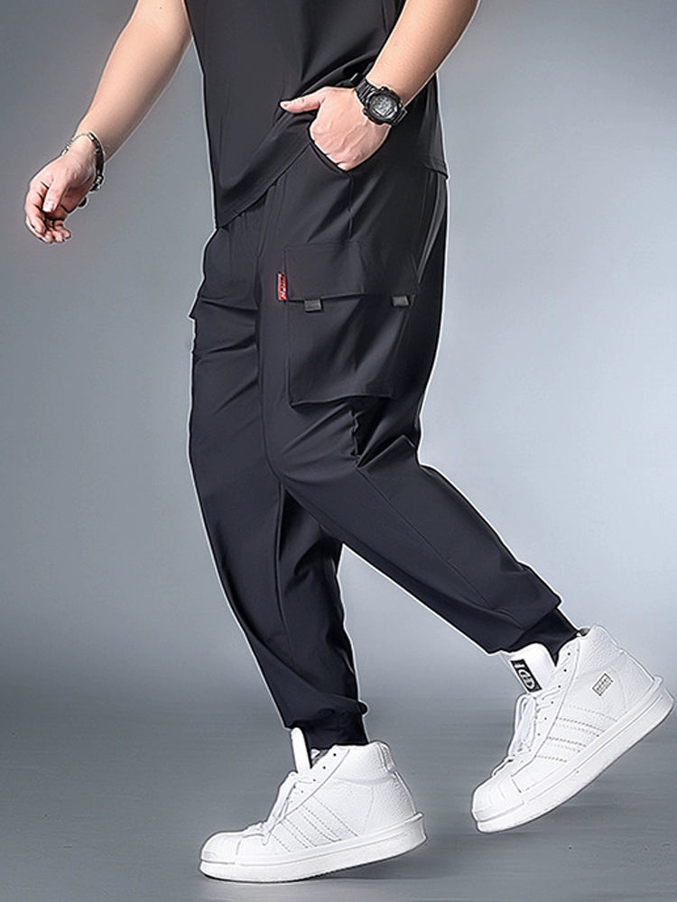 Summer Plus Size Ice Silk Cargo Pants Men's Overweight Man plus Size Sports Pants Loose Casual Trousers American Men's Clothing