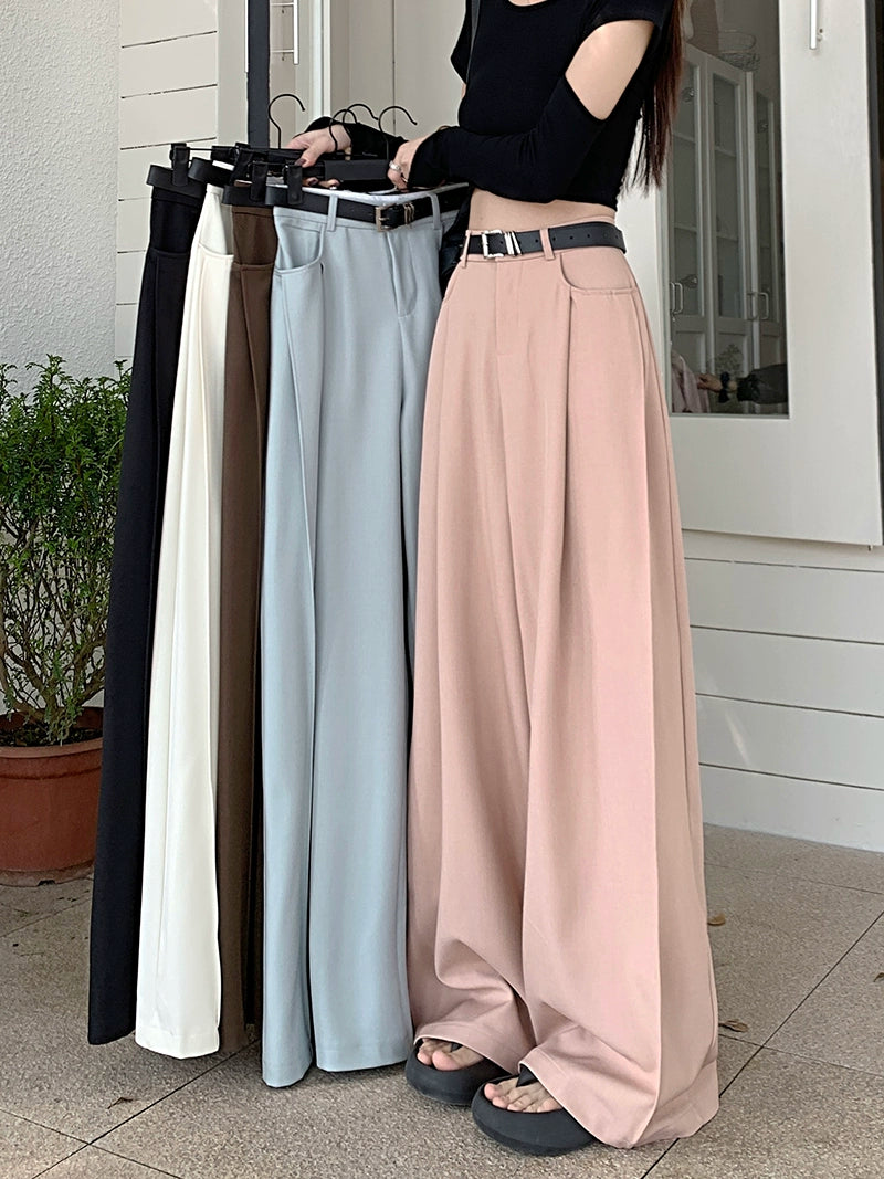 Niche Style High Waist Early Spring New Arrival Pure Color Loose Casual Pants